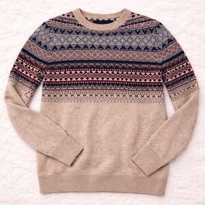 Aeropostale Beige and Multicolor Crewneck Sweater